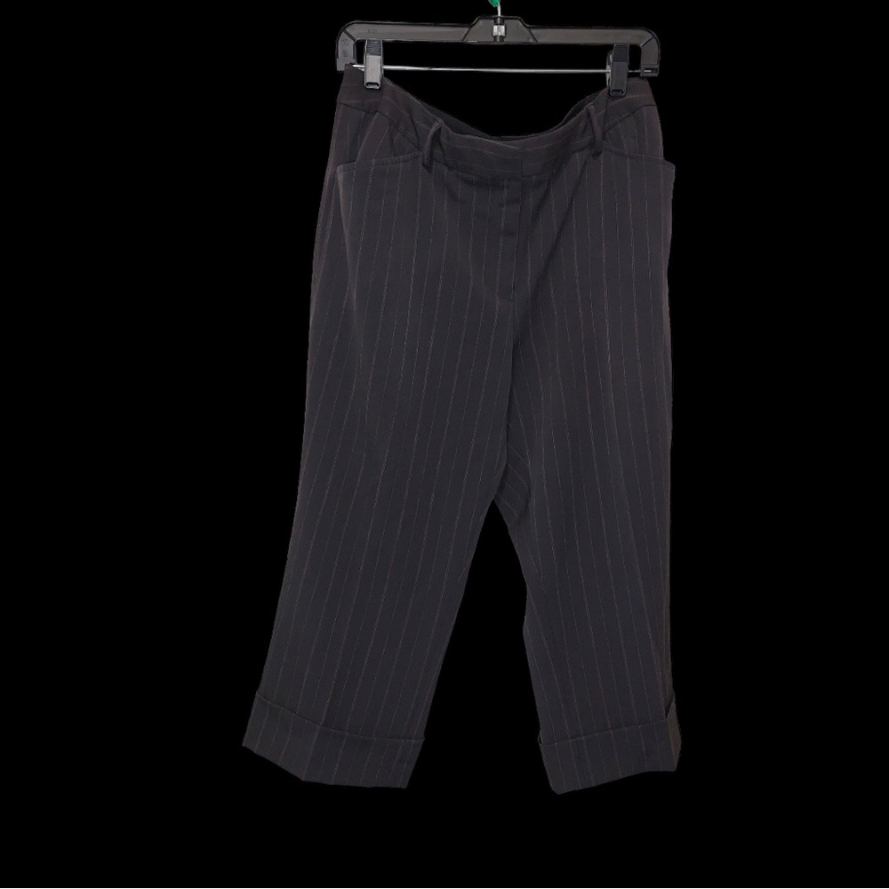 Nygard Women’s Brown Pink Pinstripe Cropped Dress Pants Cuffed Career Sz 12 / L
